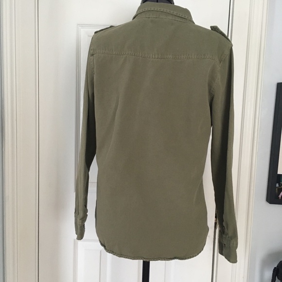 Alexander Jordan Cotton Canvas Snap Front Camp Shirt Olive Green - Picture 6 of 7